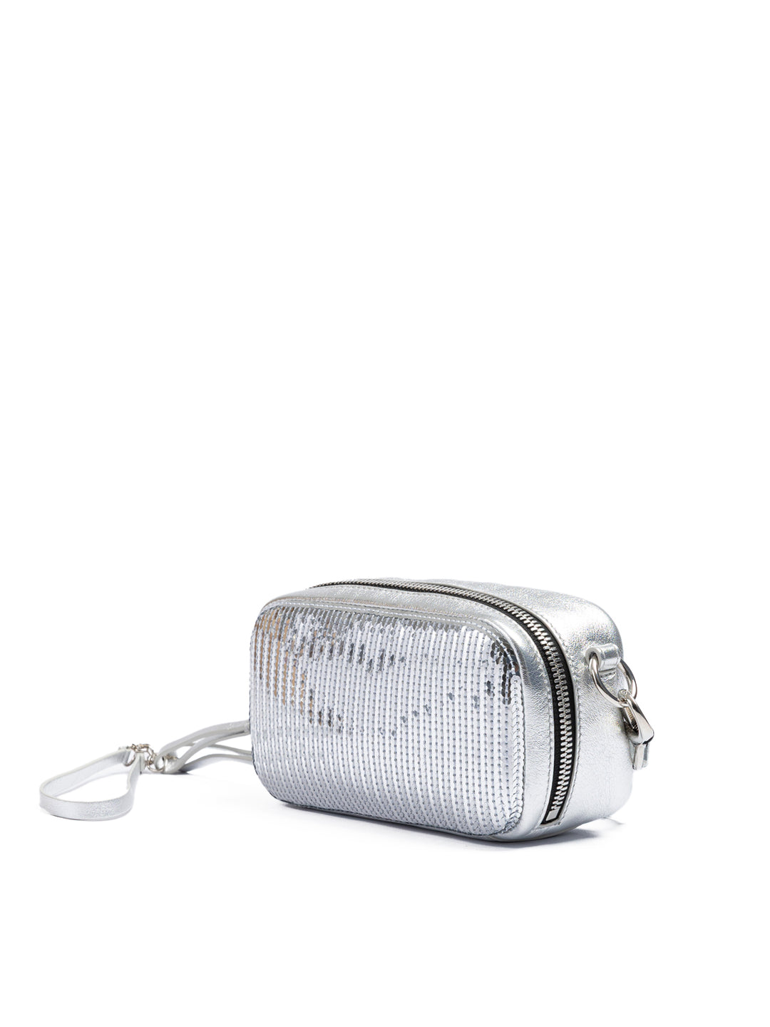 Silver Paillettes and Leather Clutch Bag