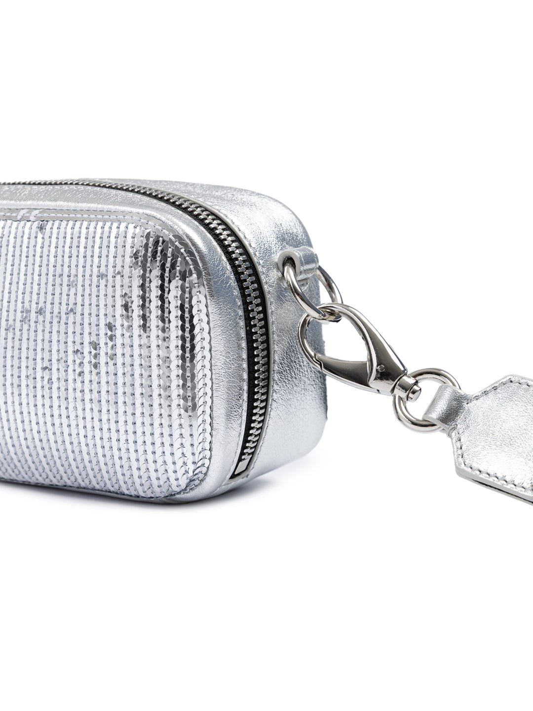 Silver Paillettes and Leather Clutch Bag
