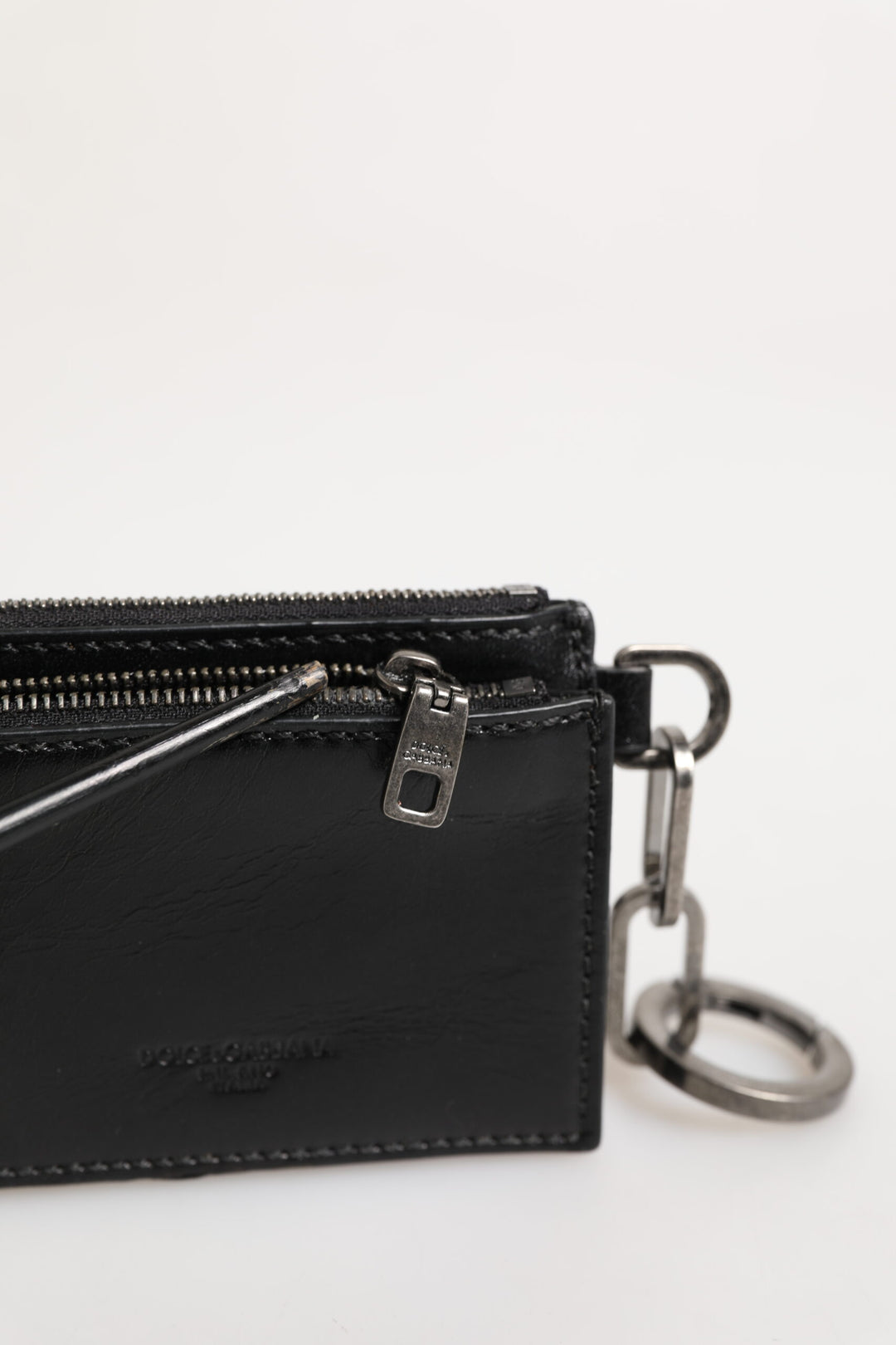 Black Leather Zip Logo Keyring Coin Purse Keyring Wallet