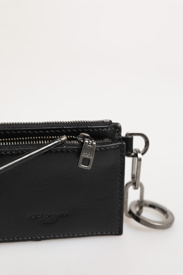 Black Leather Zip Logo Keyring Coin Purse Keyring Wallet