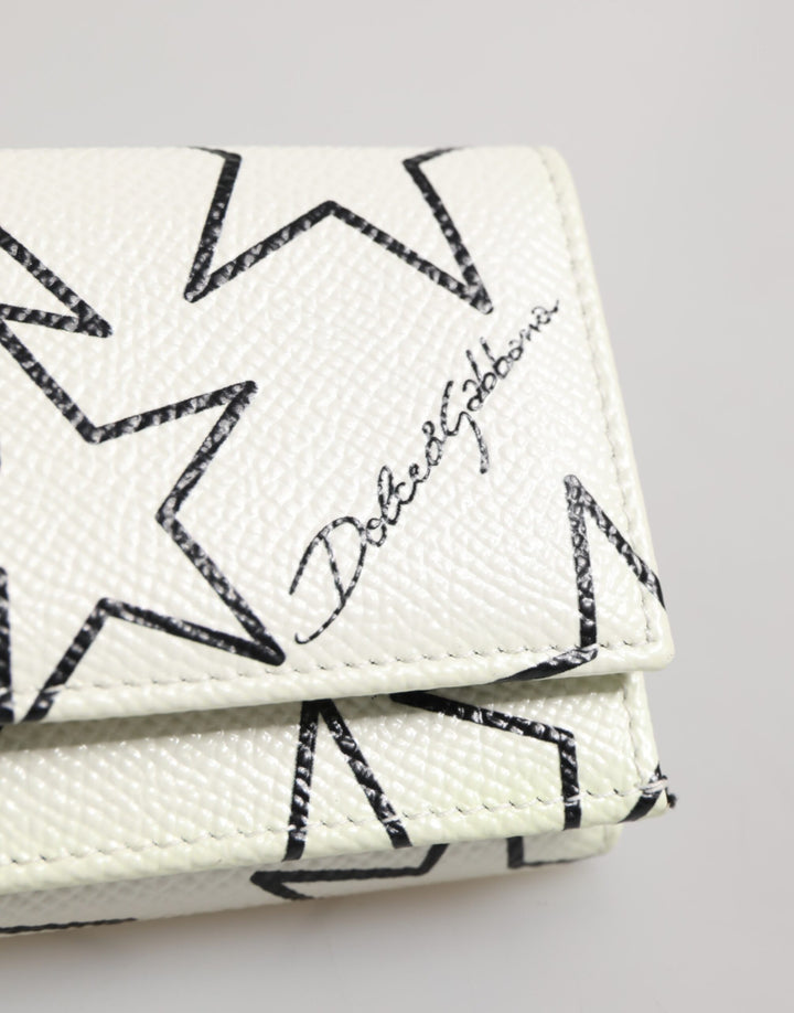 White Leather Trifold DG Star Print Card Holder Wallet