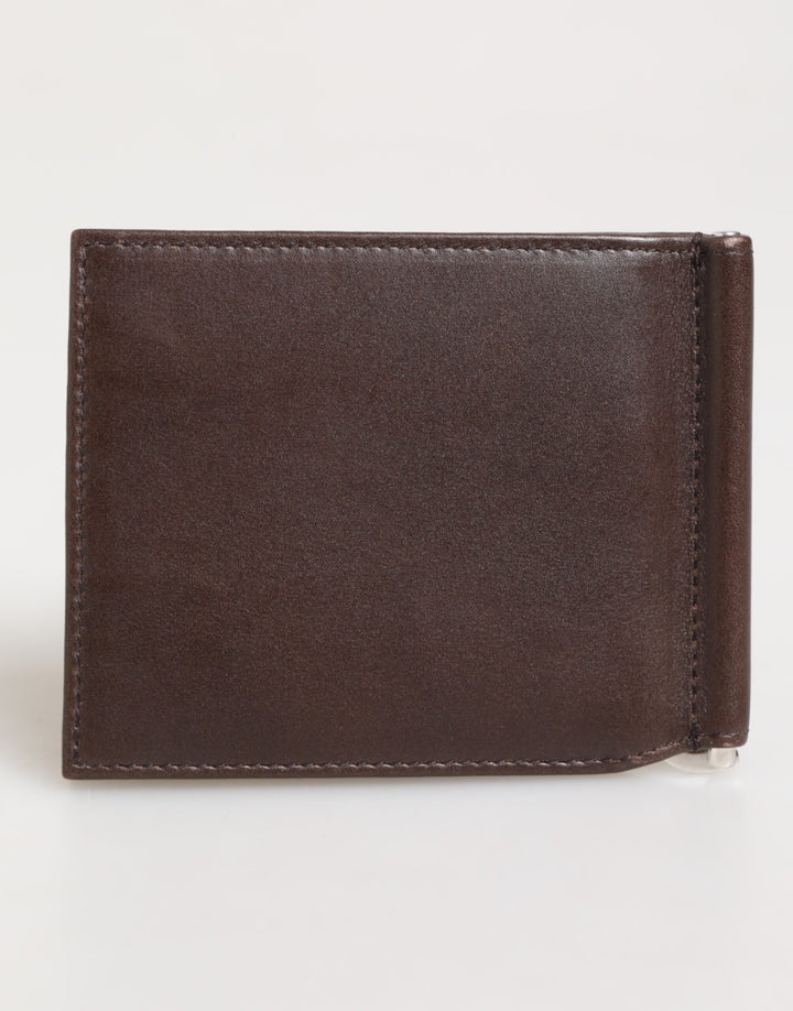 Brown Leather DG Logo Engrave Bifold Card Holder Wallet