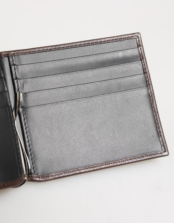 Brown Leather DG Logo Engrave Bifold Card Holder Wallet