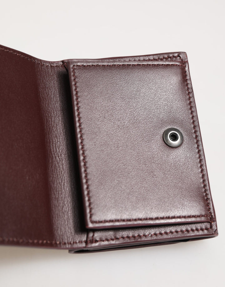 Leather Embossed Logo Trifold Men Card Holder Dark Brown