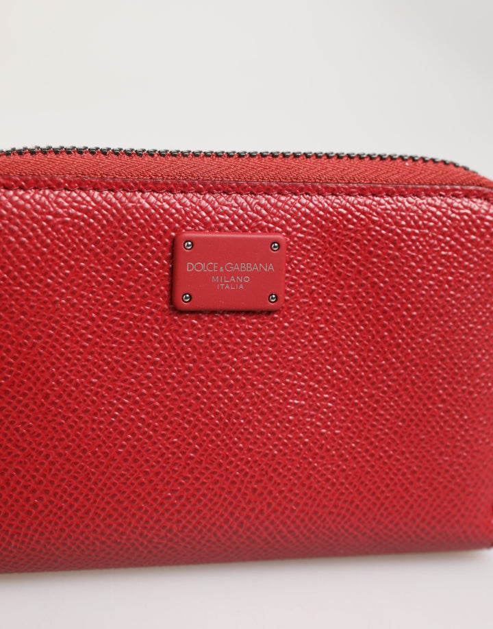 Red Leather Zip Around Logo Plaque Men Coin Purse Wallet