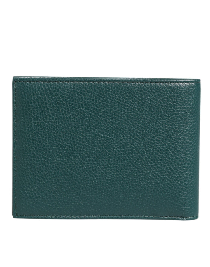 Green Leather DG Logo Plaque Bifold Men Card Holder Wallet