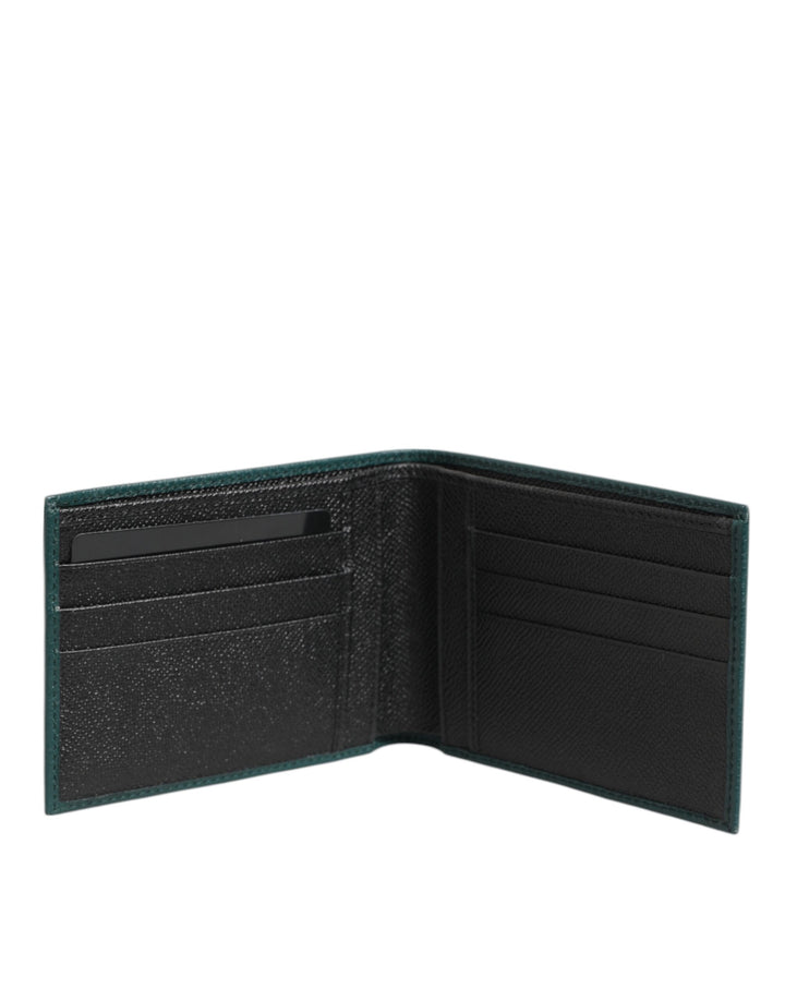 Green Leather DG Logo Plaque Bifold Men Card Holder Wallet