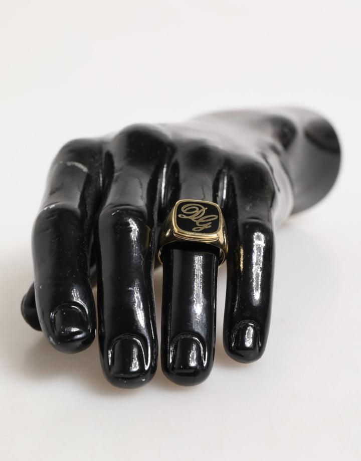 Gold Tone Enamel Brass Signet DG Logo Adjustable Ring