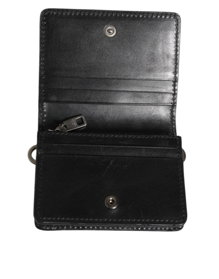 Black Leather Bifold Card Holder Mens Coin Purse Key Clip Wallet