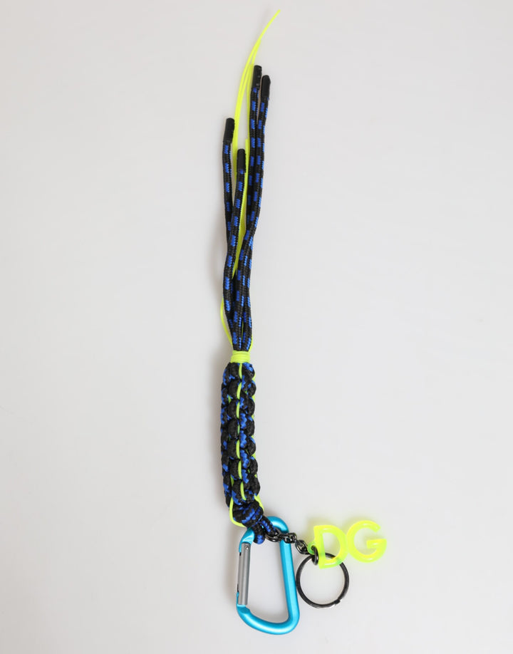 Blue Yellow Leather Tape String DG Logo Keychain Keyring