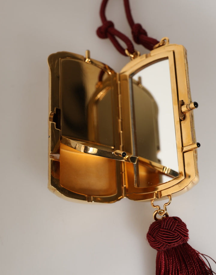 White Pearl Resin Gold Metal Red Tassel Pendant Bag