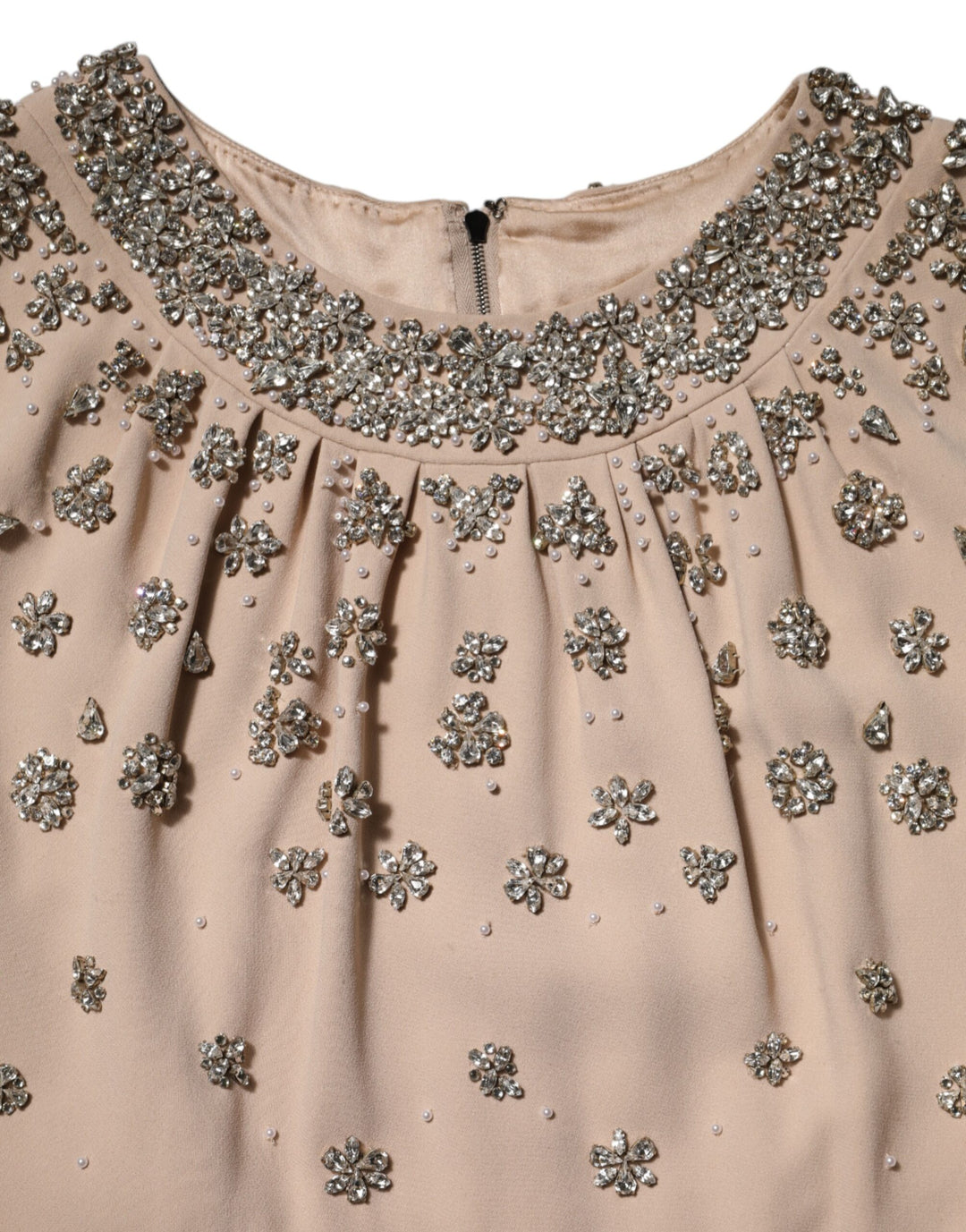 Nude Ecru Beaded Crystal Embellished Dress