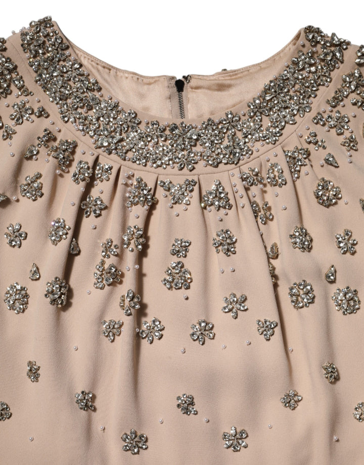 Nude Ecru Beaded Crystal Embellished Dress