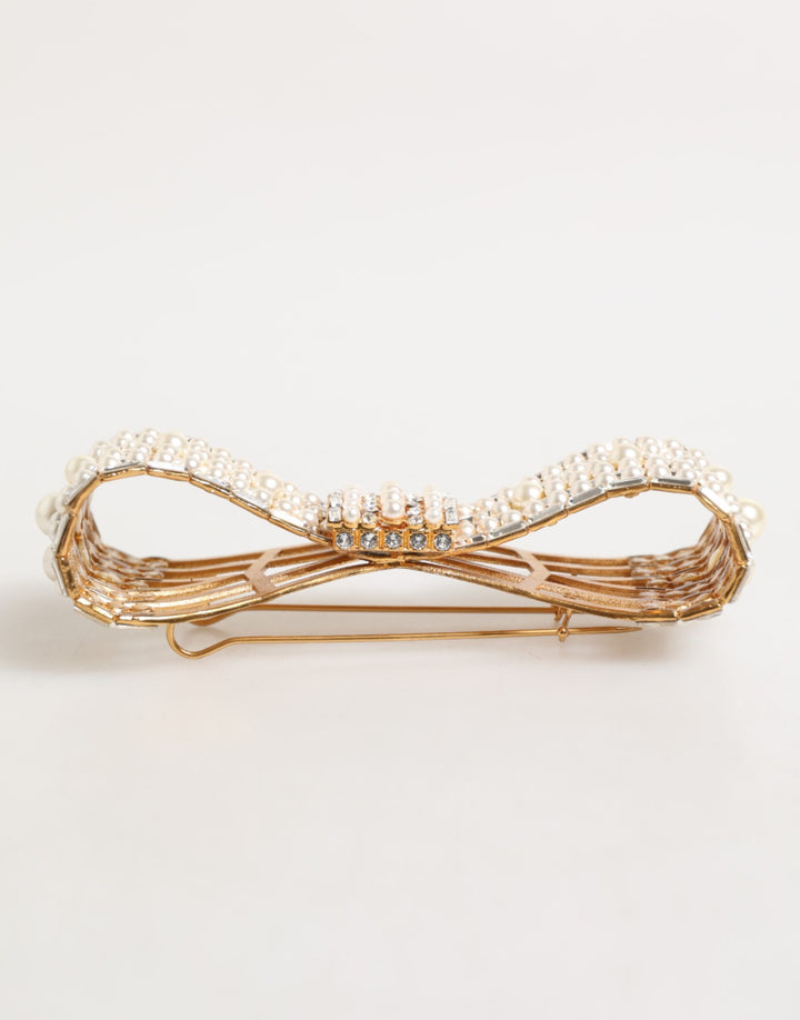 Gold Brass Glas Crystal Faux Pearl Embellished Brooch