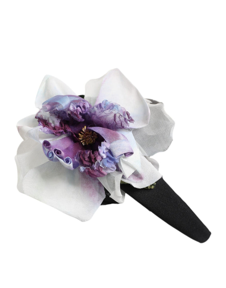 Black Green Silk Purple White Floral Appliqué Accessory Headband