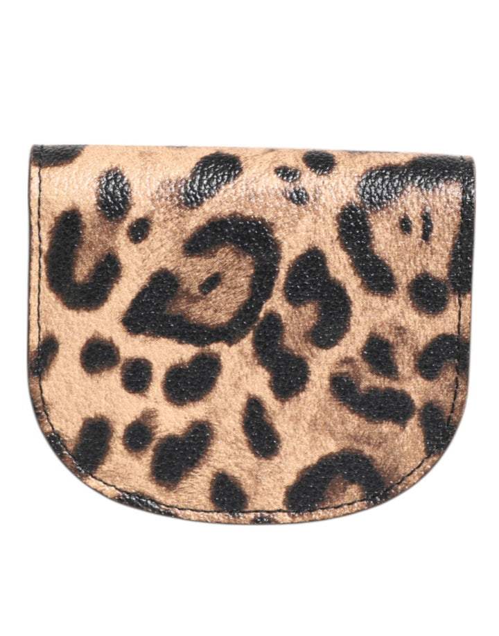 Brown Leopard Print Calf Leather Small Coin Purse Wallet