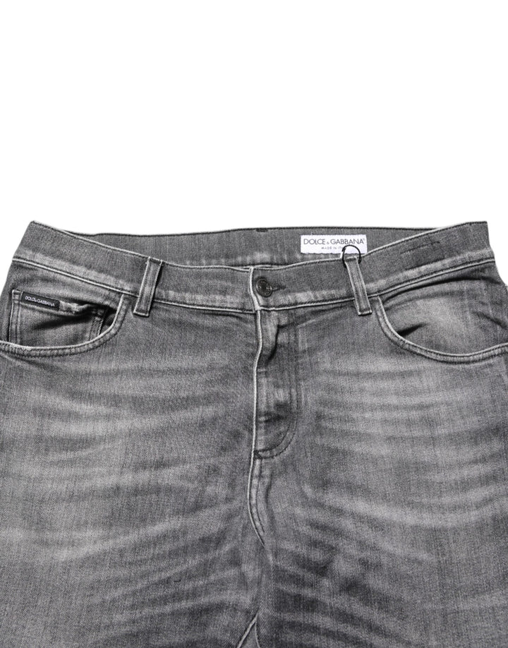 Grey Cotton Denim Slim Fit Distressed Pants Jeans