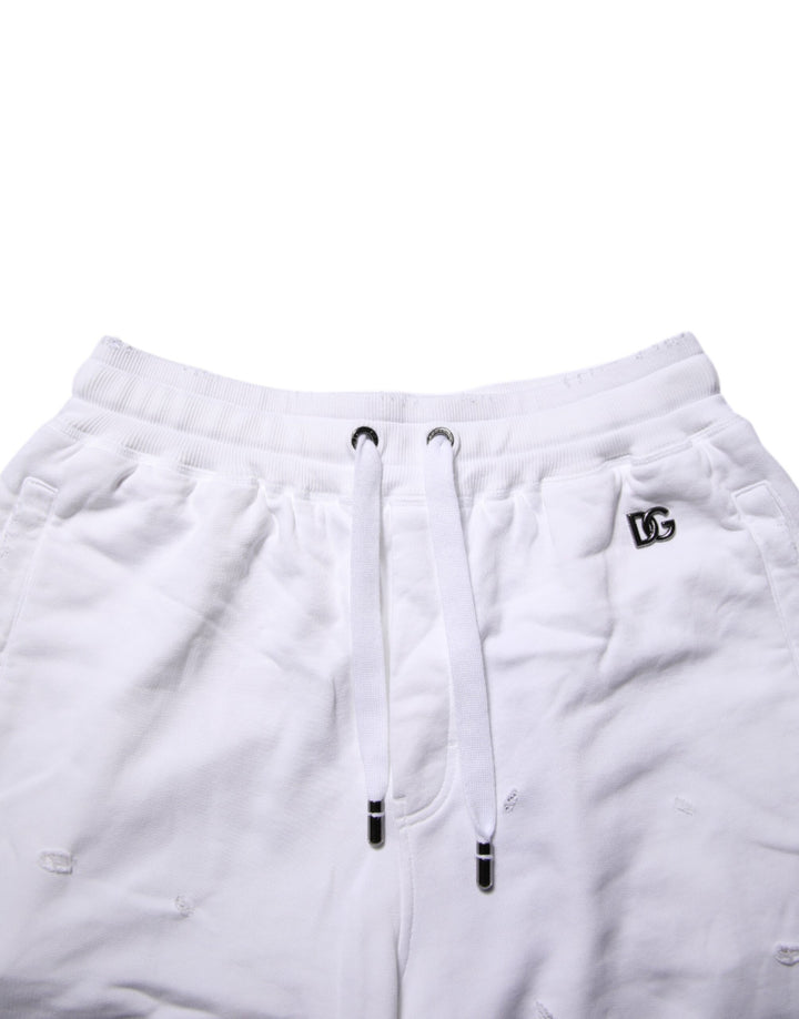 White Ripped Mid Waist Casual Bermuda Short