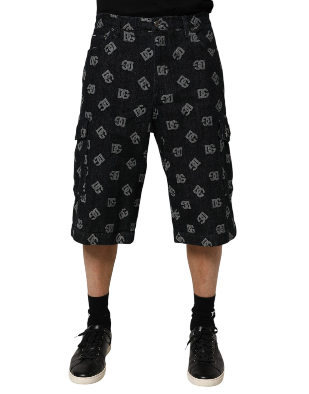 Black Monogram Denim Cargo Men Bermuda Short