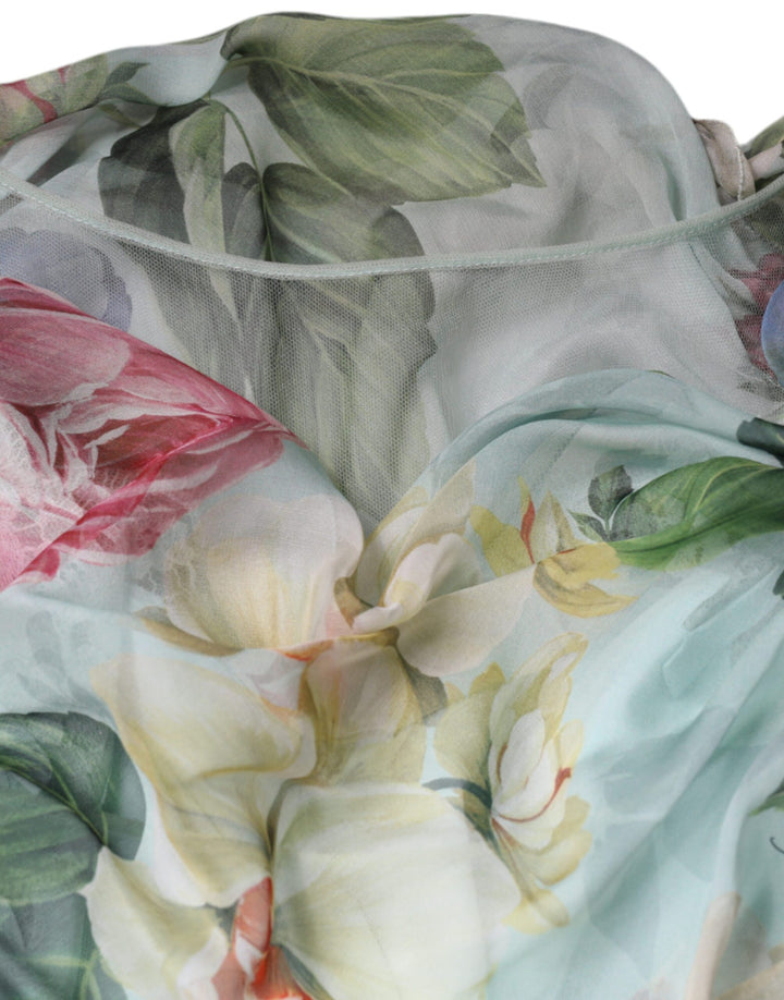 Blue Floral Print Tiered Long Maxi Dress