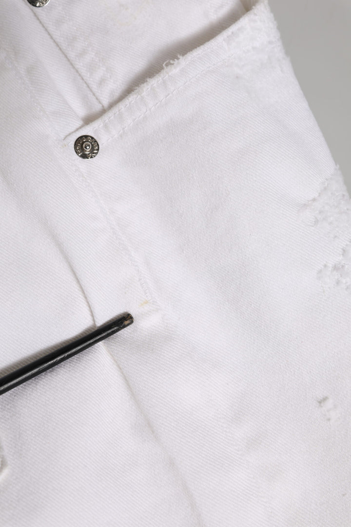 White Cotton Tattered BOYFRIEND Denim Jeans