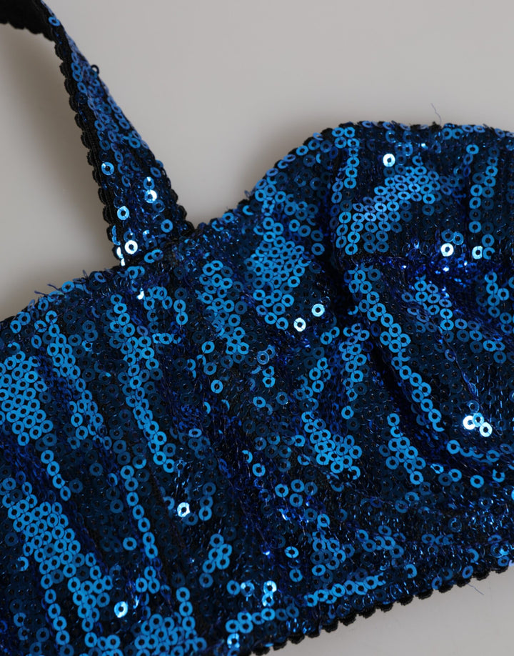 Blue Sequin Embellished Balconnet Bra Underwear