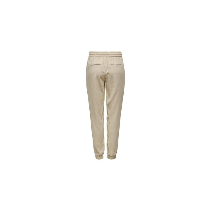 Beige Viscose Casual Pants