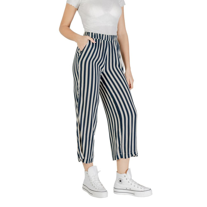 Blue Viscose Cropped Pants