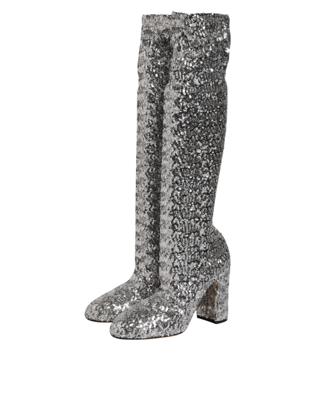 Silver Sequins Glitter High Heel Boot Shoes