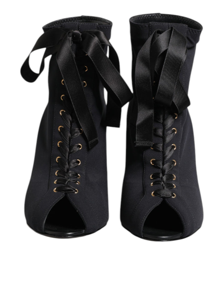 Black Stiletto Heels Lace Up Boots Shoes