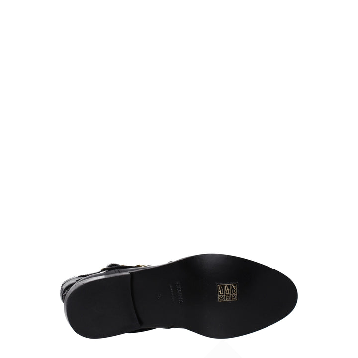 Black Leather Flat Boots