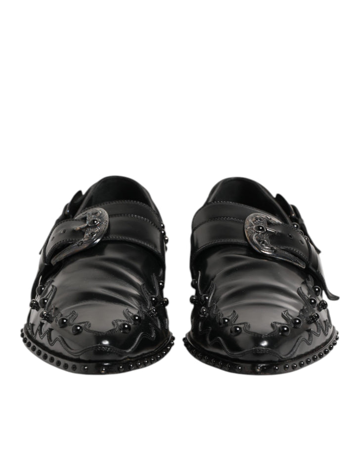 Black Embellished Dress Monk Strap Shoes