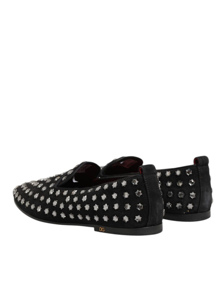 Black Crystal Embellished Loafers Dress Shoes