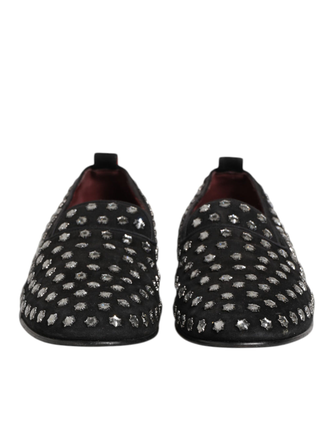 Black Crystal Embellished Loafers Dress Shoes