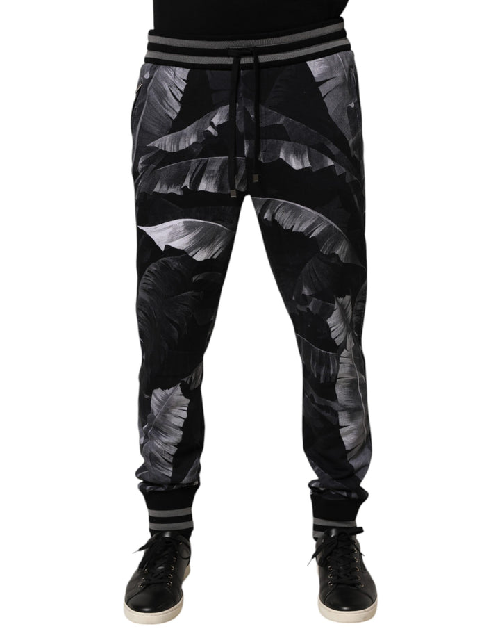 Black Banana Leaf Cotton Jogger Trouser Pants