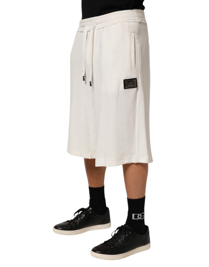 White Cotton Logo Plaque Men Bermuda Shorts