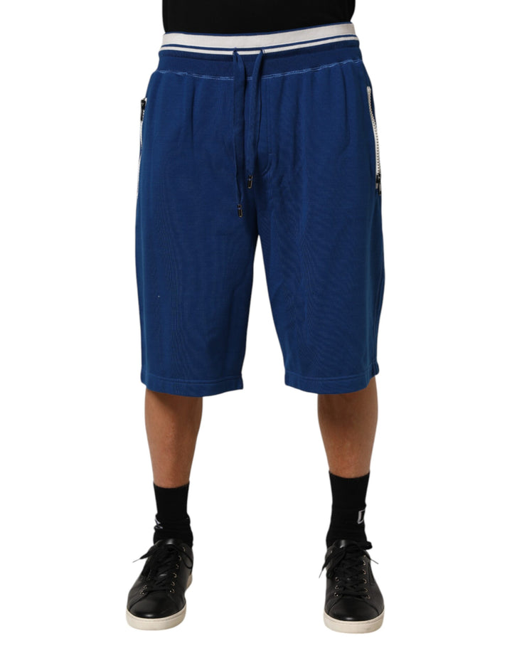 Blue Cotton Blend Bermuda Sweatpants Shorts