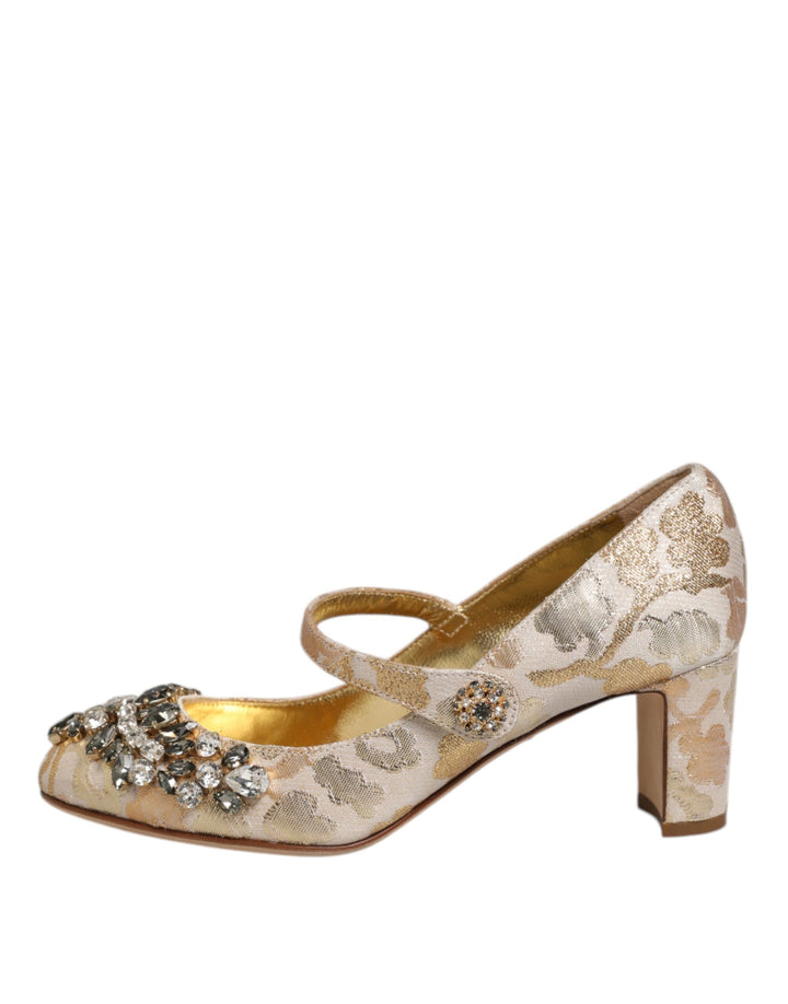 Gold Jacquard Crystal Mary Janes Pumps Shoes