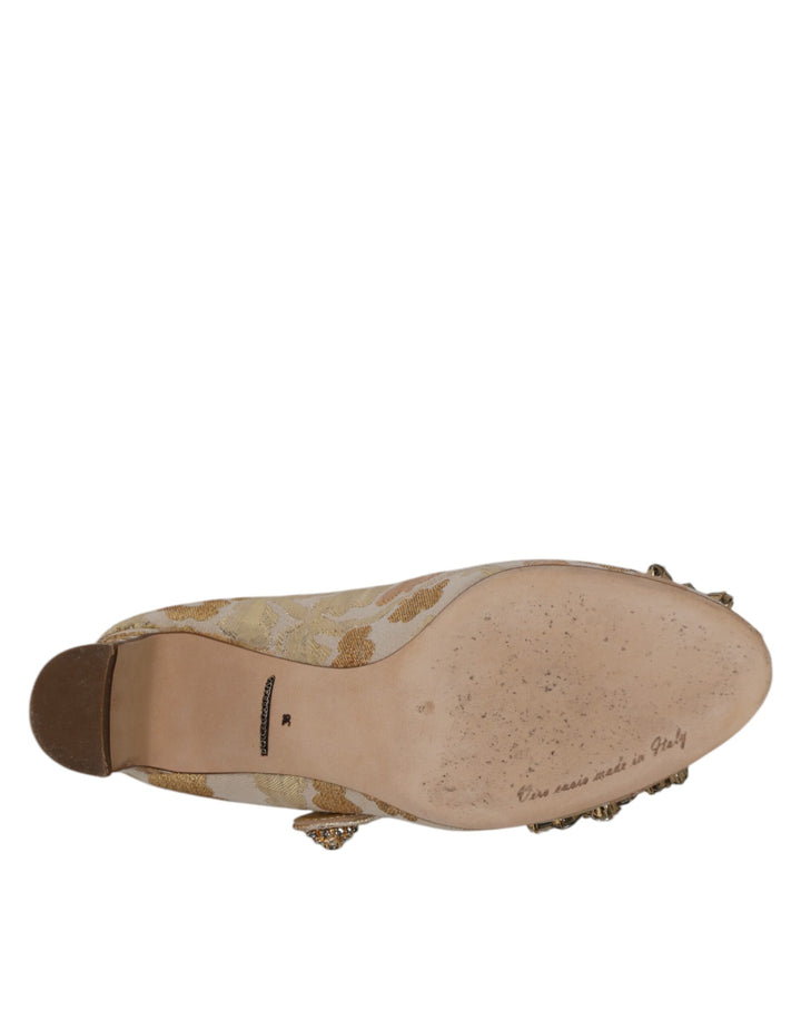 Gold Jacquard Crystal Mary Janes Pumps Shoes