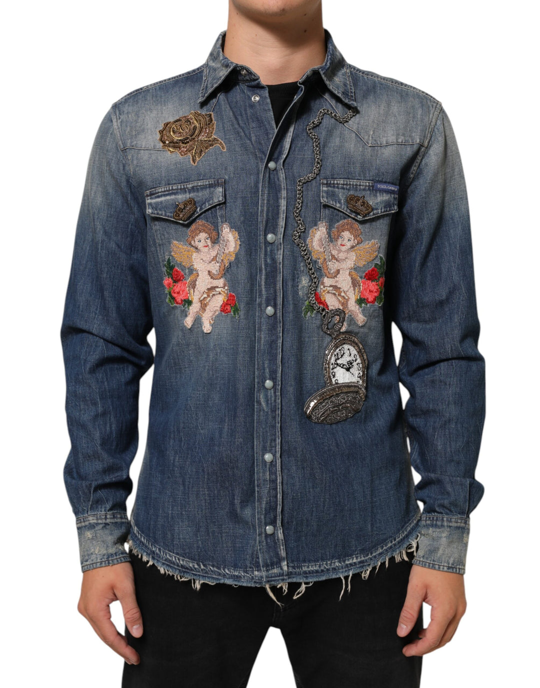 Blue Angel Patch Denim Buttoned Down Men Shirt