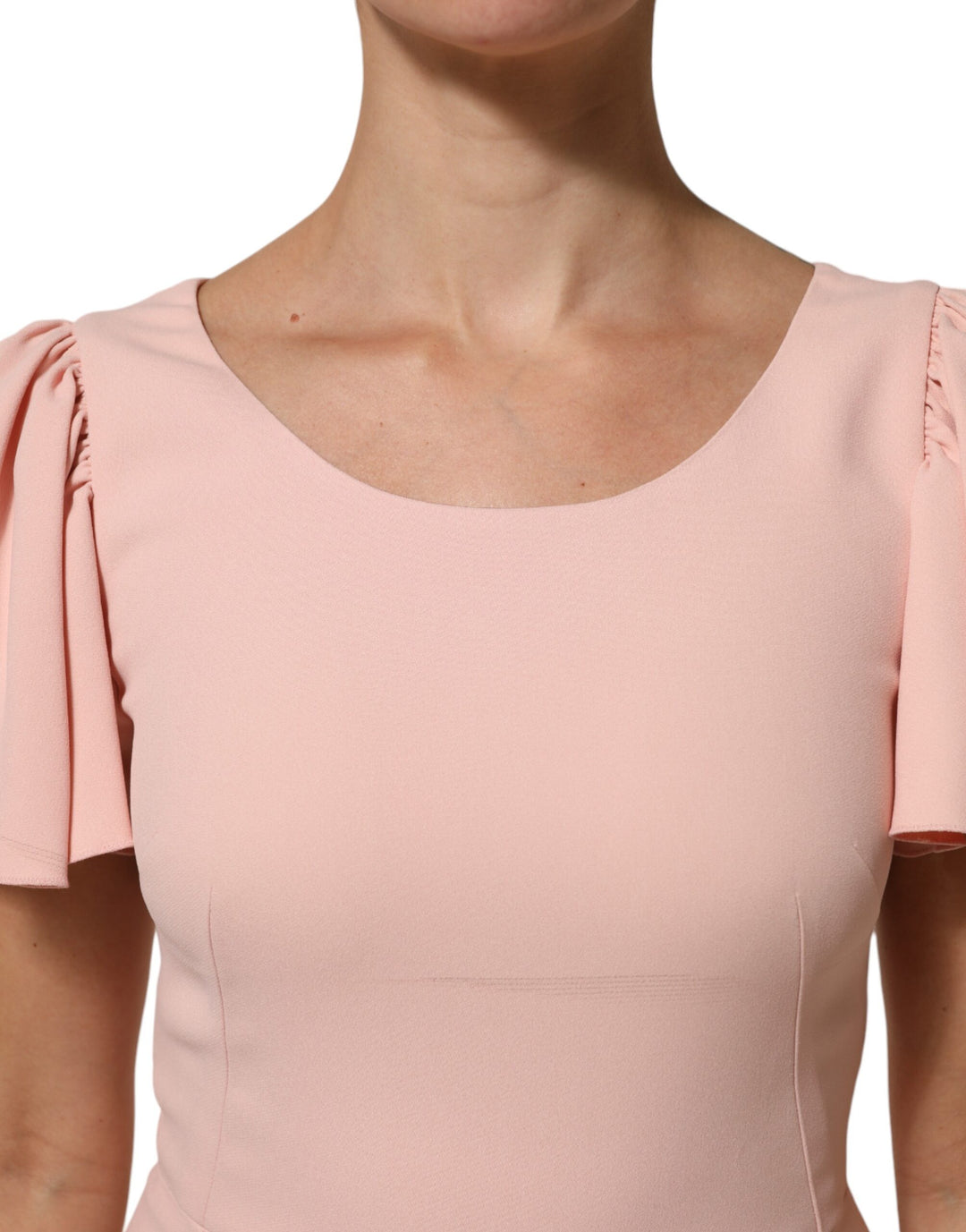 Pink Viscose Fit Flared Sheath Midi Dress