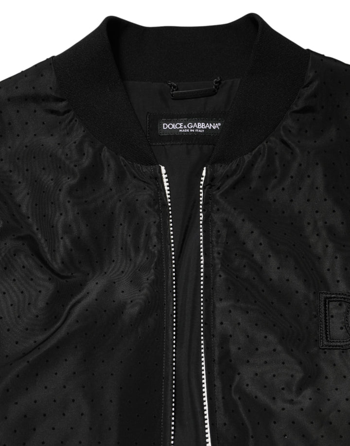 Black Acetate Full Zip Bomber Men Jacket