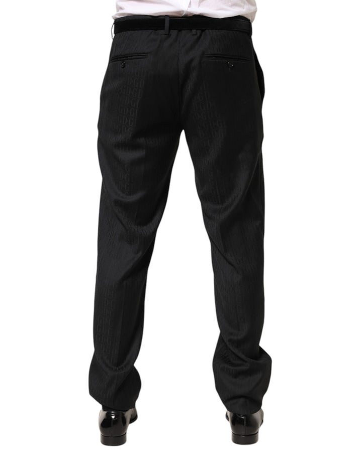 Black Wool Mid Waist Dress Men Trouser Pants
