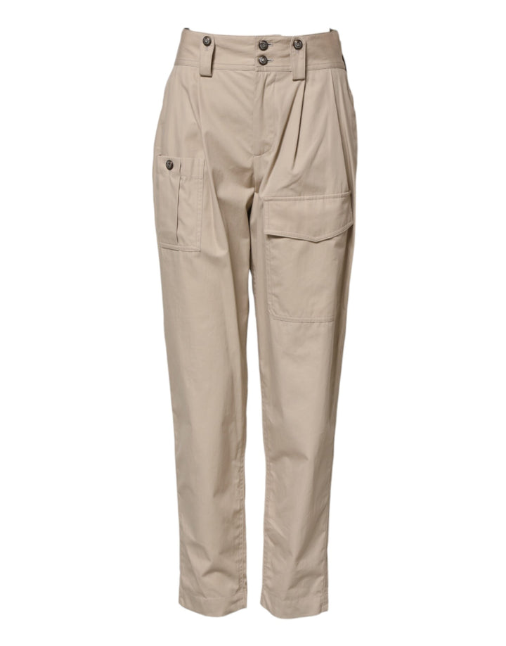 Beige Cotton Tapered Cargo Men Trouser Pants