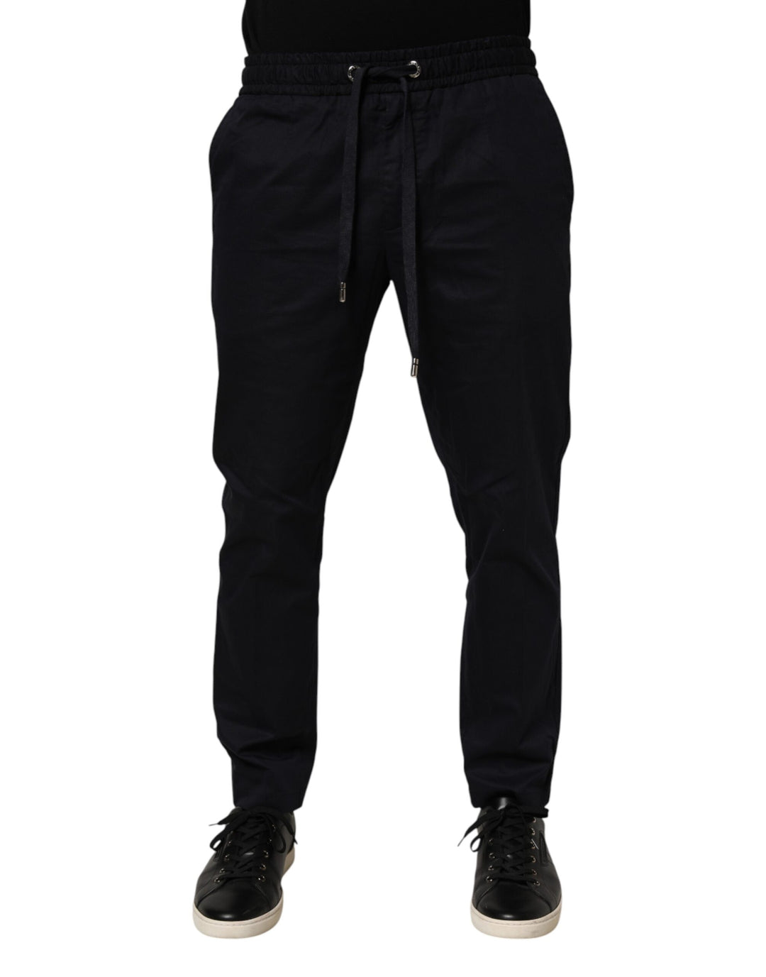Black Mid Waist Drawstring Men Jogger Pants