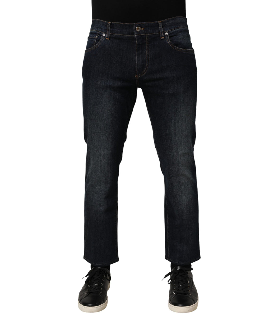 Dark Blue Cotton Skinny Men Denim Jeans