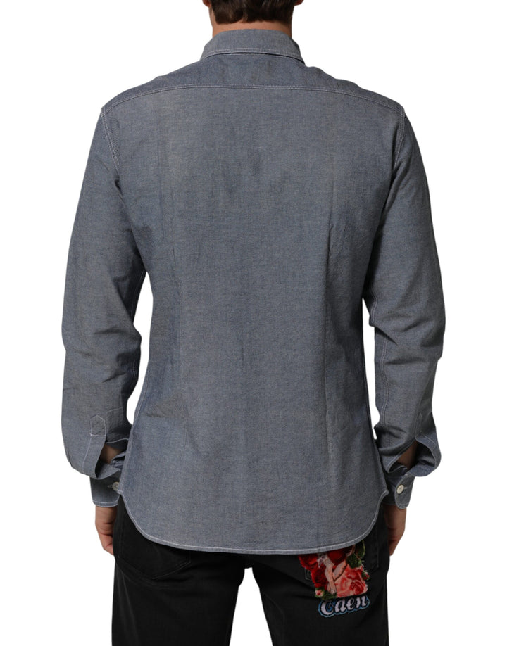 Blue Denim Regular Fit Collared Long Sleeve Casual Shirt