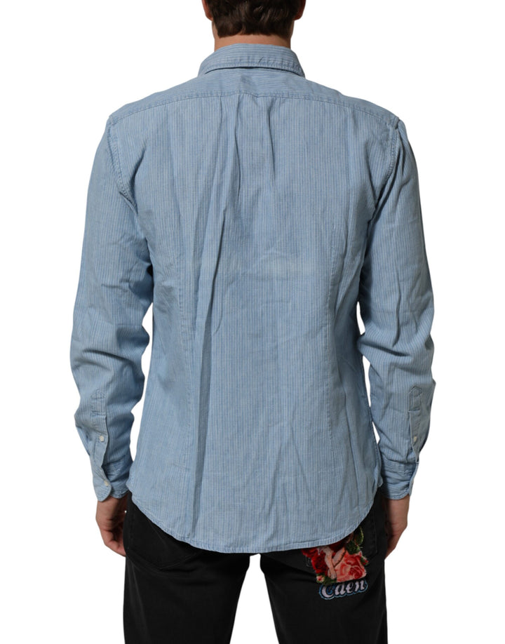Blue Denim Regular Fit Collared Long Sleeve Men Shirt