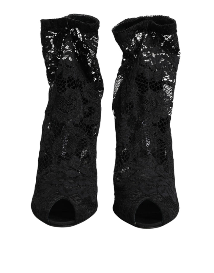 Black Stretch Taormina Lace Boots Shoes