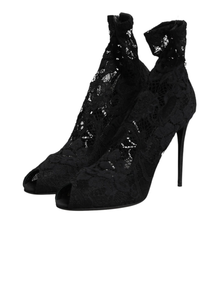 Black Stretch Taormina Lace Boots Shoes